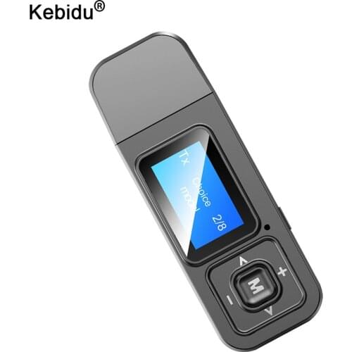 Kebidu 3.5mm Aux Bluetooth 5.0 Audio Transmitter Receiver LCD Display USB Power Support Devices for Car Radio Music Kit