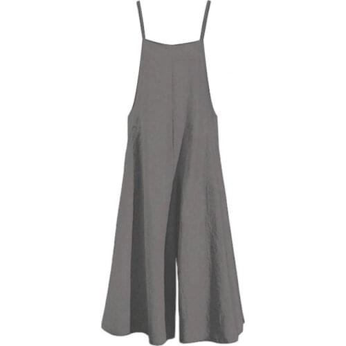 60%HOTWomen Jumpsuit Solid Color Wide Leg Summer Shoulder Strap Side Pockets Romper for Daily Wear