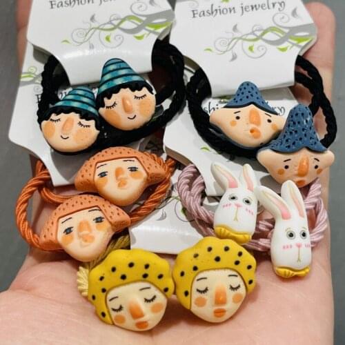 2Pcs Cute Anime Rabbit Cartoon Headwear Kids Elastic Hair Bands Baby Headdress Children Ropes Girls Accessories