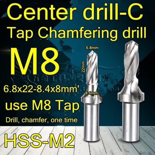 M8=6.8x22-8.4x8mm'' 2pcs HSS-M2 Tap Chamfering drill Center drill-C use M8 Tap Drill, chamfer, one time good Processing: steel