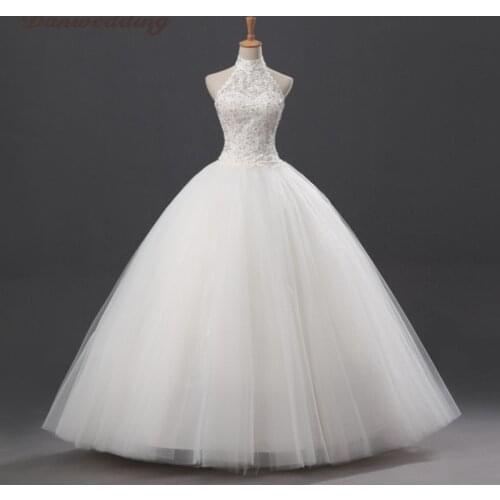 New Models Tulle Halter-Neck Wedding Dress Lace Applique Hand Made Beaded Ball Gown Bridal Dress Plus Size Wedding Gowns