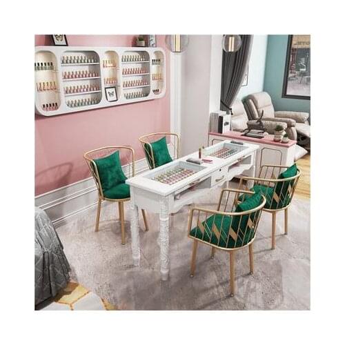 New European style iron manicure table and chair set single double net red multifunctional glass manicure table