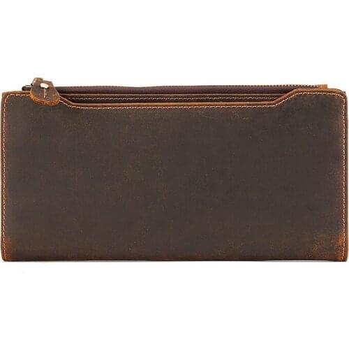 New unisex wallet crazy horse leather wallet business vintage style genuine leather bag high quality long Wallets