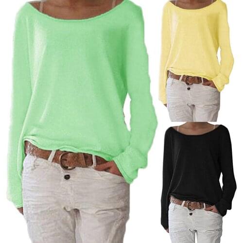 Solid Color Casual Round Neck Long Sleeve Women Knitted T-shirt Bottoming Top Ladies' solid colour round neck T-shirt