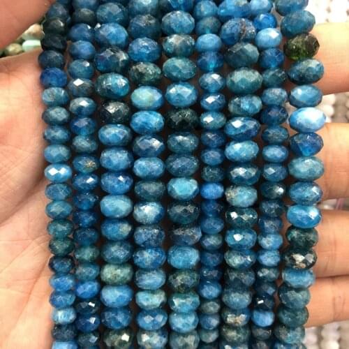 Wholesale 2string Natural Blue Apatite stone Beads Faceted 4x6mm 5x8mm Faceted Roundel Beads For jewelry DIY 15.5"/string