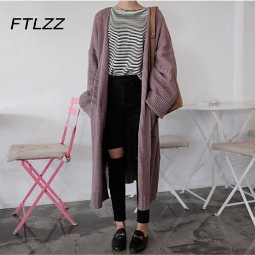 Autumn Winter Cardigan Coat Women Korean Mid-length Long Sleeve Knit Sweater Fenale Casual Solid Vintage Loose Knit Sweater