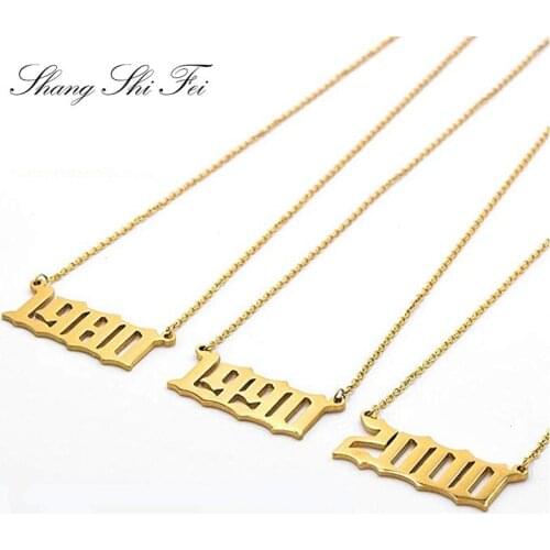 Birth year necklace old English year can be worn in the bath necklace gold female ornament year 1998 birthday gift