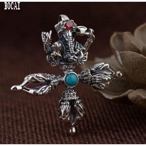 S925 silver Thai silver antique style elephant trunk instrument pendant mans pendant