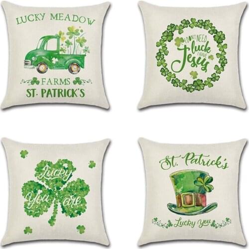 Happy St. Patricks Day Decoration Pillow Cushion Cover Spring Green Leaves Home Decor lucky meadow Pillow Case