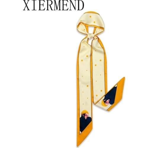 2021 small cartoon girl strip scarf hair fairy wrist ribbon add long silk scarves female south Korean joker women skinny scarf