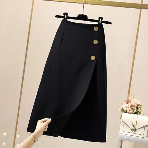 4xl Hip Wrap Woolen Skirt Women For Autumn Winter Split High Waist A-line Skirts Women Spring Plus Size Black Skirt Femme