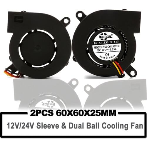 SXDOOL DC Cooling 2Pin 60x60x25mm 6cm 60mm Small PC Centrifugal 12V 24V Dual Ball Bearing Blower Fan