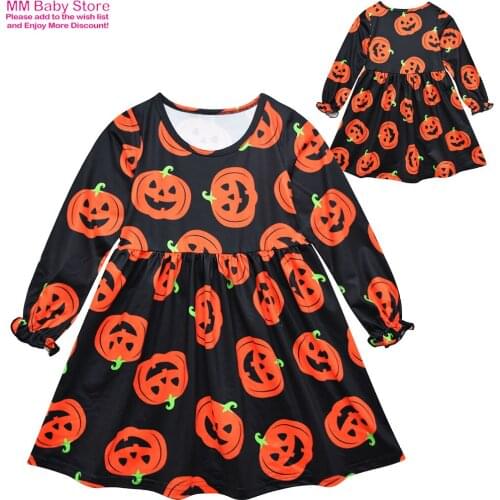 Spring Autumn Girls' Floral Print Dresses Childrens Princess Dress 2021 Baby Girls Halloween Cartoon Pumpkin Dress Clothes
