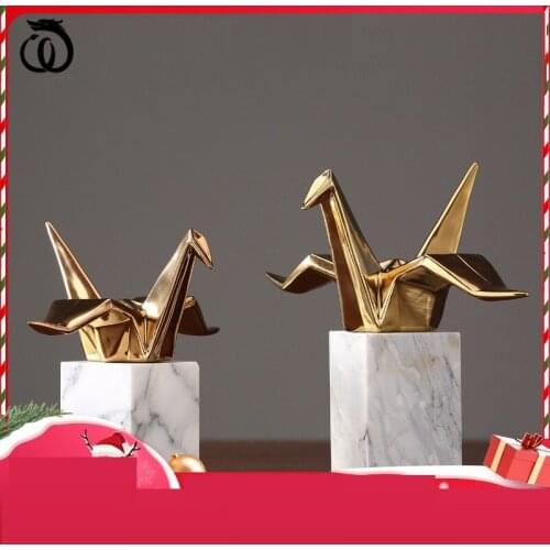 WU CHEN LONG Nordic Abstract Gold Paper Crane Art Sculpture Electroplating Animal Statue Ceramics Craft Home Decoration R6148