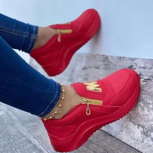 Women Chunky Sneakers Solid Color Platform Shoes Thick Bottom Zipper Women Sport Vulcanized Shoes Sneakers Zapatos De Mujer