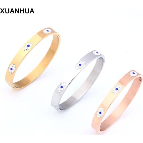 XUANHUA Stainless Steel Cuff Bracelet For Women Fashion Evil Eye Bangle Luxury Crystal Indian Bracelet Bangles Women Accessorie