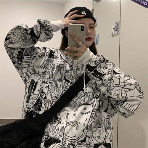 Japanese anime sweatshirt casual Ulzzang female punk big size loose long-sleeved Harajuku zipper female gothic hooded sweatshirt