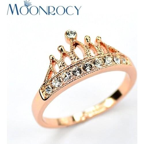MOONROCY Free Shipping Austrian Crystal Rings Rose Gold Color Cubic Zirconia Crown-Shaped Wedding Ring for Women New Gift