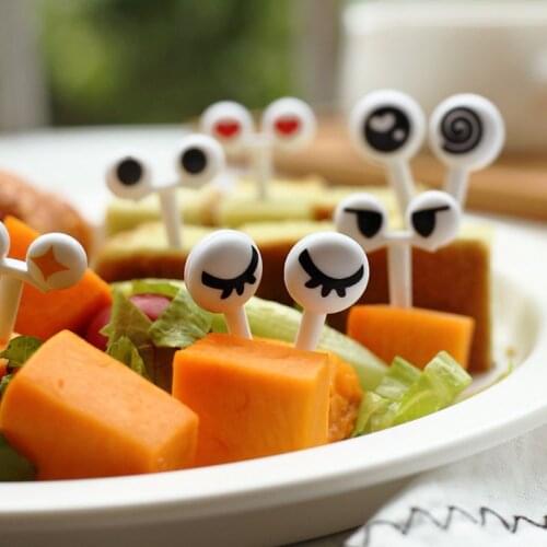 10Pcs/Set Mini Skewers Cute Cartoon Eyes Kawaii Lunch Bento Box Food Fruit Picks Fork Sticks Buffet Sandwich Toppers Decoration