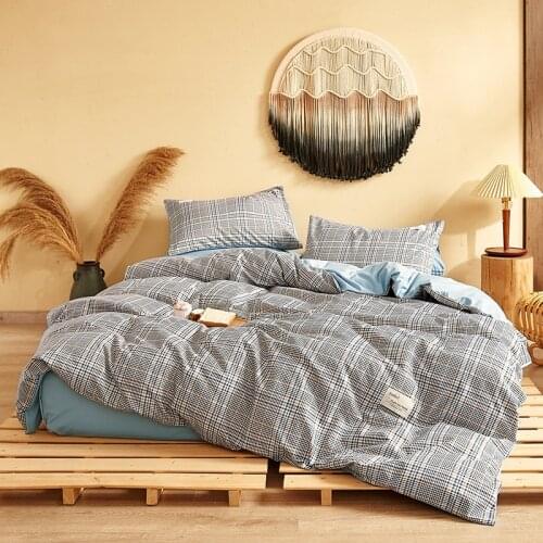 4pcs Dark Striped Bedding Set Blue Printed Bed Sheet Flat Sheet Bed Skirt Bed Spread Bed Cover Quilt Cover King Queen Twin Size