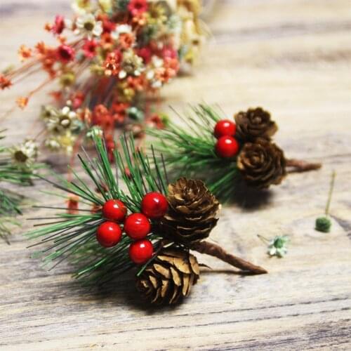 5pcs Mini Christmas Pine Pick Berry Bell Pinecone Faux Pine Needle Branch Pine Twig Artificial Flower Holly Branches for Home