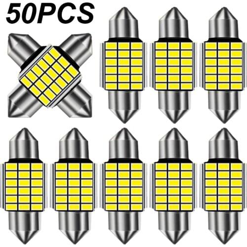 50pcs Festoon 31mm 36mm 39mm 41mm LED Bulbs C5W C10W Super Bright LED Canbus No Error Auto Interior Doom Lamp Car Reading Lights
