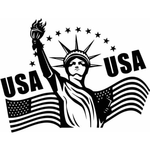 Statue of Liberty and National Flag Car Decals Car Decoration Personality Pvc Waterproof Decals Black/white, 16cm*12cm