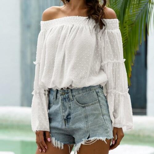 Women Loose Style Tops Solid Color Long Sleeve Boat Neck Blouse Blue Navy White Black