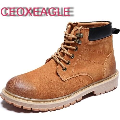 Martin Boots Men Shoes Fashion Spring Winter Toe Lace Up Sewing Non Slip High Top Shoes Male Style Vintage for Man Sports Shoes