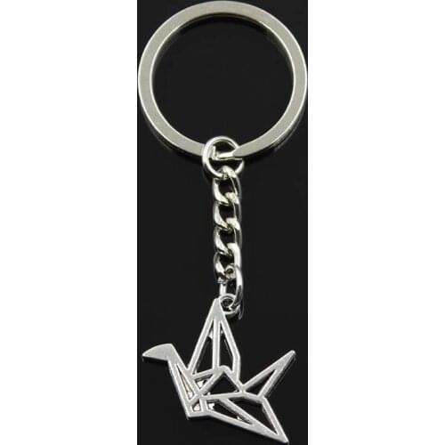 Fashion Origami Paper Cranes 23x29mm Pendant 30mm Key Ring Metal Chain Silver Color Men Car Gift Souvenirs Keychain Dropshipping
