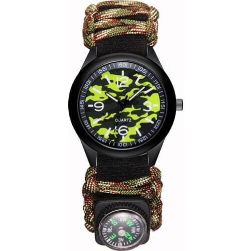 Military Field Style Weave Whistle Watch Camouflage Compass Watches Quartz Tourniquet Wristwatch for Men