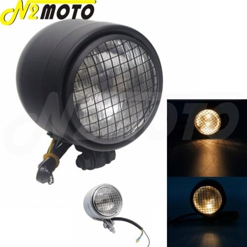 12V Black Motorcycle Retro Headlight High/Low Beam Vintage W / Bracket Mask Head Lamp For Choppers Bobber Cafe Racer Custom