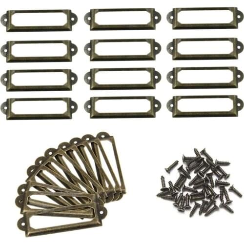 Label Card Frame Holder Bookcase Shelf Drawer Cabinet Antique Vintage Handle Green Bronze one Handle With Two Screws