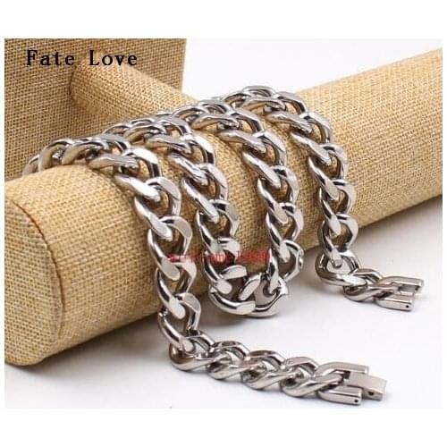 Fate Love Cool Clasp 8"-32" Huge Heavy 10mm/15mm Cuban Chain Necklace or Bracelet Stainless Steel Jewelry Mens Fashion