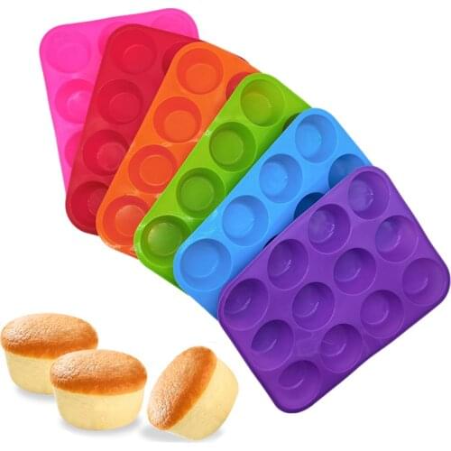 12 Holes Muffin Cup Cake Mold Round Cupcake Silicone Mold Pudding Fondant Baking Pan Non-Stick Rice Cake Mould Cake Tools