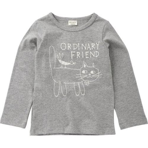Cute Cat Printed T Shirts Autumn 2018 Children Tops Kids Clothing Boys T-shirts Long Sleeve Girls Blouse Cartoon Cotton Tshirts