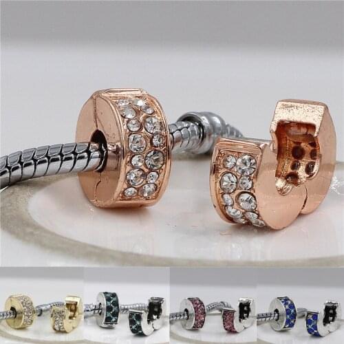 GO MAX DGW Gold&Pink color Clear Safety Stopper Austria Crystal Spacer Clips Bead Charms Fit Original pan Bracelets