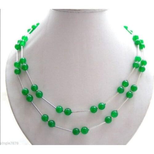 AMAZING 42" 8mm round green natural gem necklace 42inch