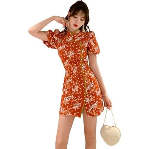 Chinese Traditional Qipao Women Dresses Summer 2020 Split Embroidery Flower Mini Wrap Dress Ladies Sexy Vintage Dresses Woman