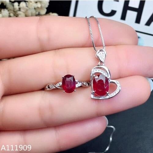 KJJEAXCMY boutique jewelry 925 sterling silver inlaid Natural Ruby gemstone pendant ring suit support detection luxurious