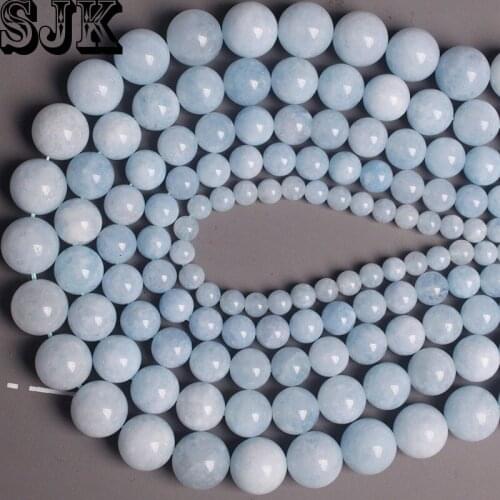 Natural Angelite Stone Beads Blue Aquamarines Jades Chalcedony Round Loose Beads 6 8 10 12 14MM For Bracelet Jewelry Making