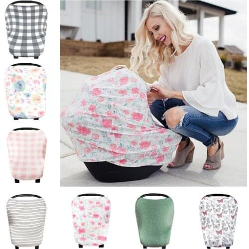 Multiuse Stretchy Stroller Canopy Nursing Cover for Newborn Soft Breastfeeding Scarf Printed/Striped Baby Chair Nursing Cover