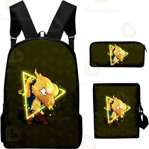 Adisputent 3pcs Bag Set Boys Game Stars Schoolbags Kid Leon School Backpack Boy Bookbag Student Schoolbag Kid Pen Pencil Bag