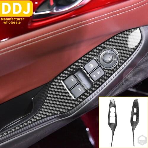 Carbon Fiber Door Armrest Switch Window Lift Button Glass Lifting Panel Sticker For Mazda MX-5 ND Miata 2016+ MX5 Roadster