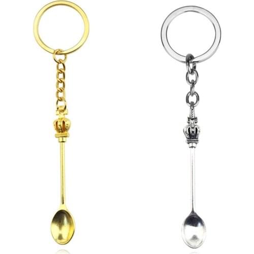 New Fashion Zinc Alloy Classical Crown Shape Pendant Spoon Keychain Bag Key Ring Small Gift Durable Jewelry Pendant