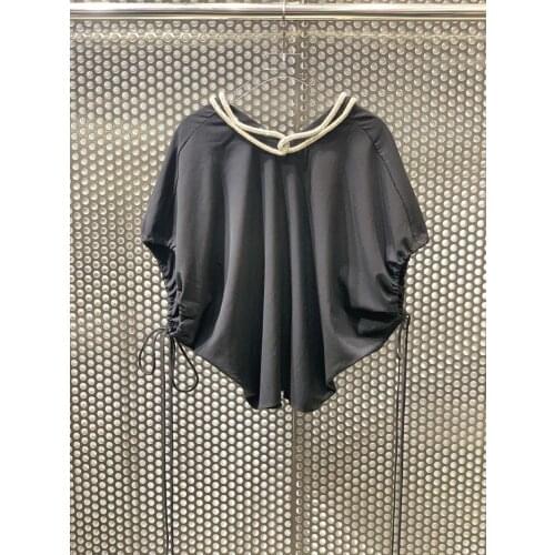 New ladies fashion 2021 short-sleeved casual solid color bead chain top 0315