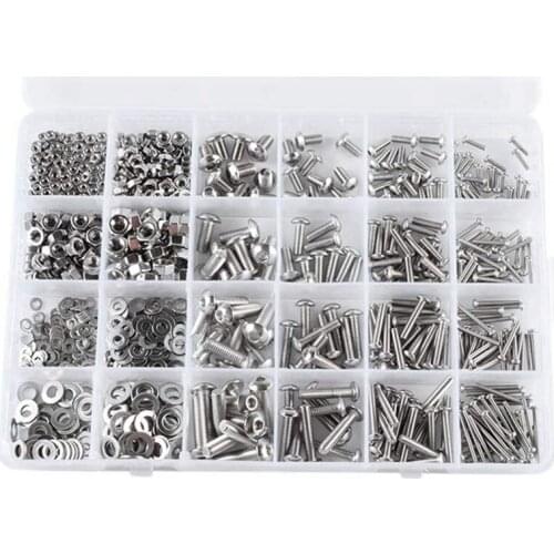 New 880Pcs M2 M3 M4 M5 Stainless Steel Screws Set Hex Socket Hexagon Socket Button Head Screw Round Flat Socket Bolts and Nuts S