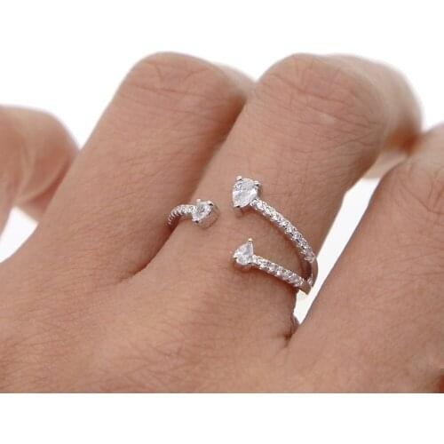 New Micro Cute Ring Pave Cz Bar Tear Drop Cz Bling Sparking Fashion Jewelry Open Women Ladies Party Finger Ring 3 Stones