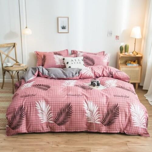 Nordic Bedding Set Leaf Printed Bed Linen Sheet Plaid Duvet Cover 220x240 Single Double Queen King Quilt Covers Sets Bedclothes