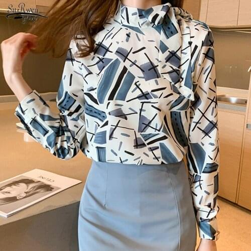Spring New Womens Floral Long Sleeve Shirt Stand Collar Elegant Bow Loose Casual Blouse Womens Blouses and Tops Blusas 13099